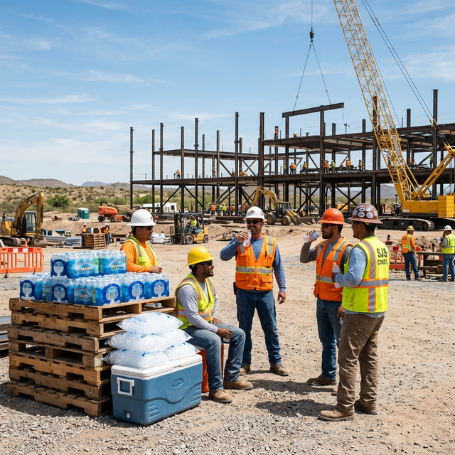 Construction workers taking a water break at a job site