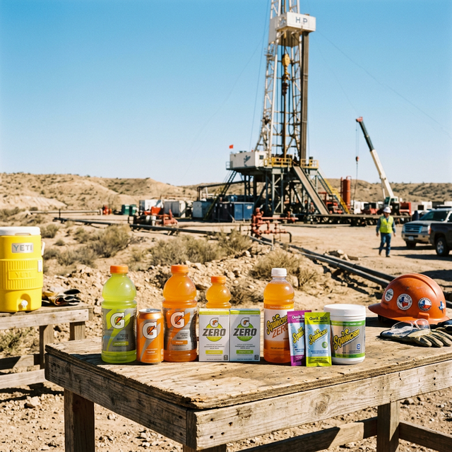 Gatorade and Sqwincher products at an oilfield worksite